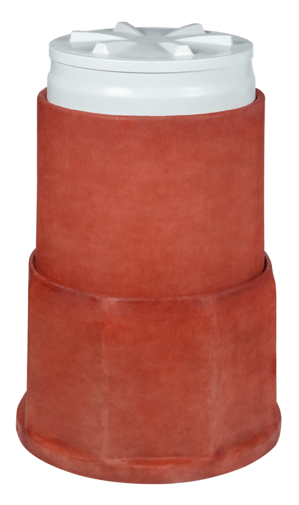 PCI fiberglass tank sump designed for underground storage applications, featuring a durable fiberglass body and PCI’s signature Twist-Lok watertight access cover for easy serviceability and long-term system integrity.